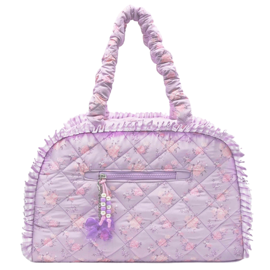 Quilted Purple Floral Duffle Bag