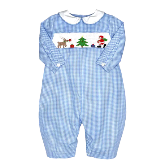 Santa & Reindeer Blue Gingham Longall