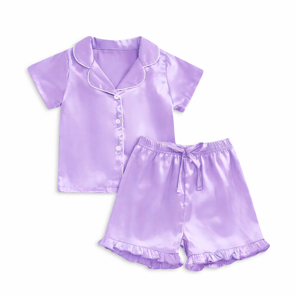 Satin Purple Ruffle PJ Set