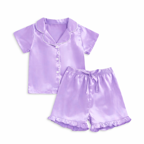 Satin Purple Ruffle PJ Set