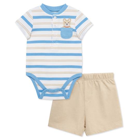 Striped Puppy Shorts Set