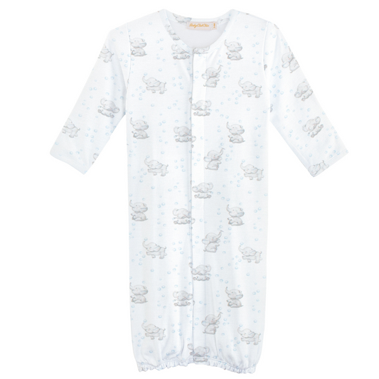 Tiny Bubbly Elephant Blue Printed Pima Converter Gown