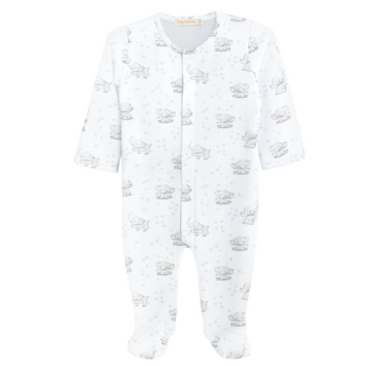 Tiny Bubbly Elephant Blue Printed Pima Footie