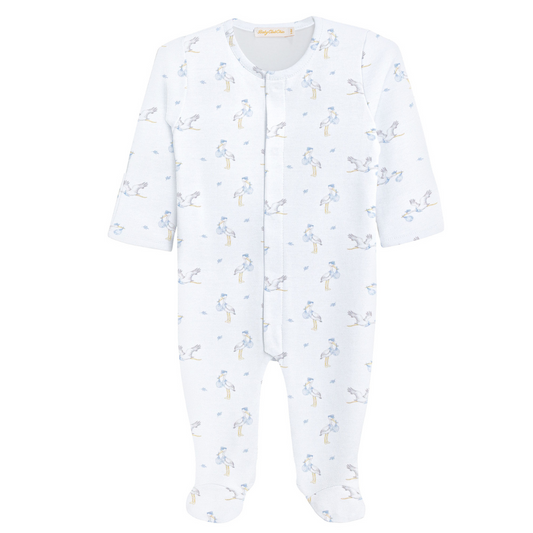 Tiny Storks Blue Printed Pima Footie