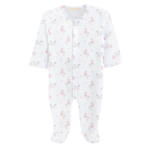 Tiny Storks Pink Printed Pima Cotton Footie
