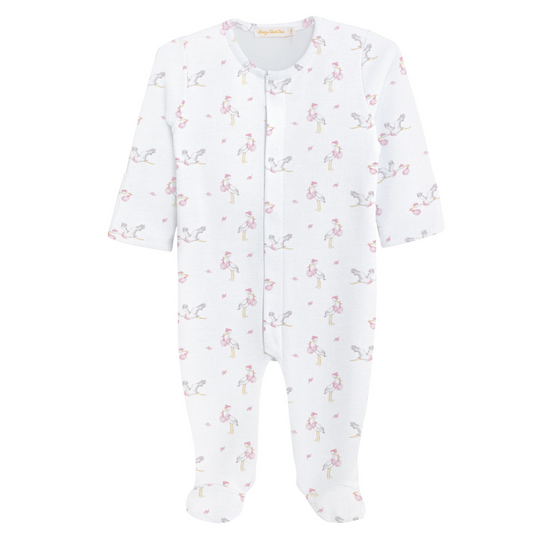 Tiny Storks Pink Printed Pima Cotton Footie