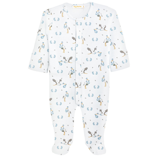 Welcome Baby Blue Printed Pima Footie